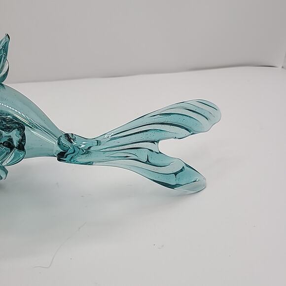 Vintage Art Glass Teal Fish Koi Blown Decantor 11" Long 5" Tall Japanese MCM - Picture 7 of 8